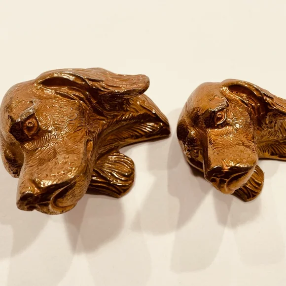 Bronze Heads Of Two Dogs Mid Century Modern Metal Arts